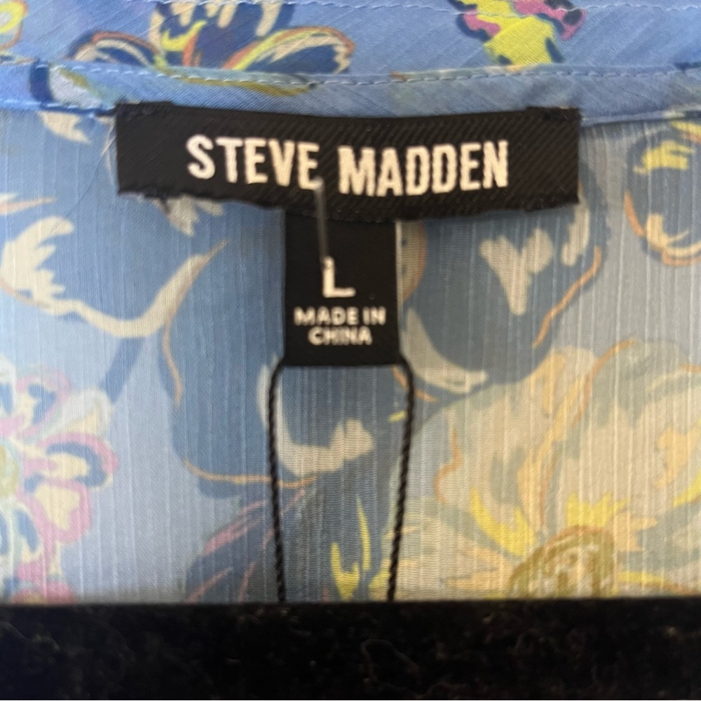 Steve Madden Allie Floral Blue Dress Sz L - Picture 9 of 11